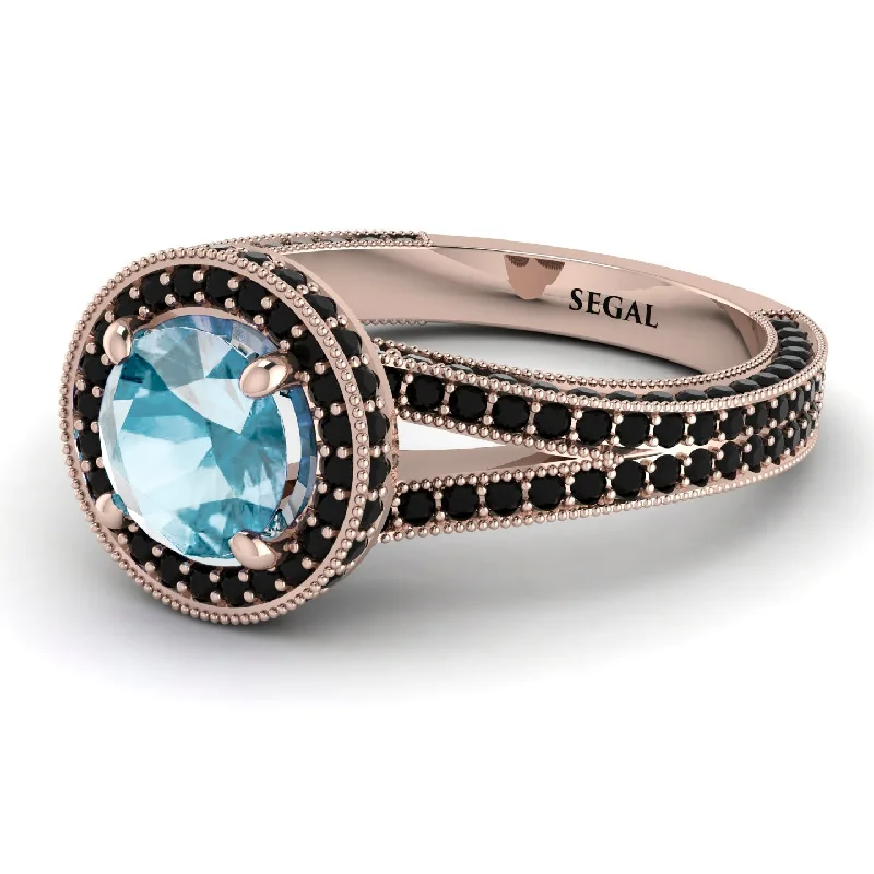 Unique Engagement Rings-Milgrain Round Aquamarine Engagement Ring - Payton No. 408