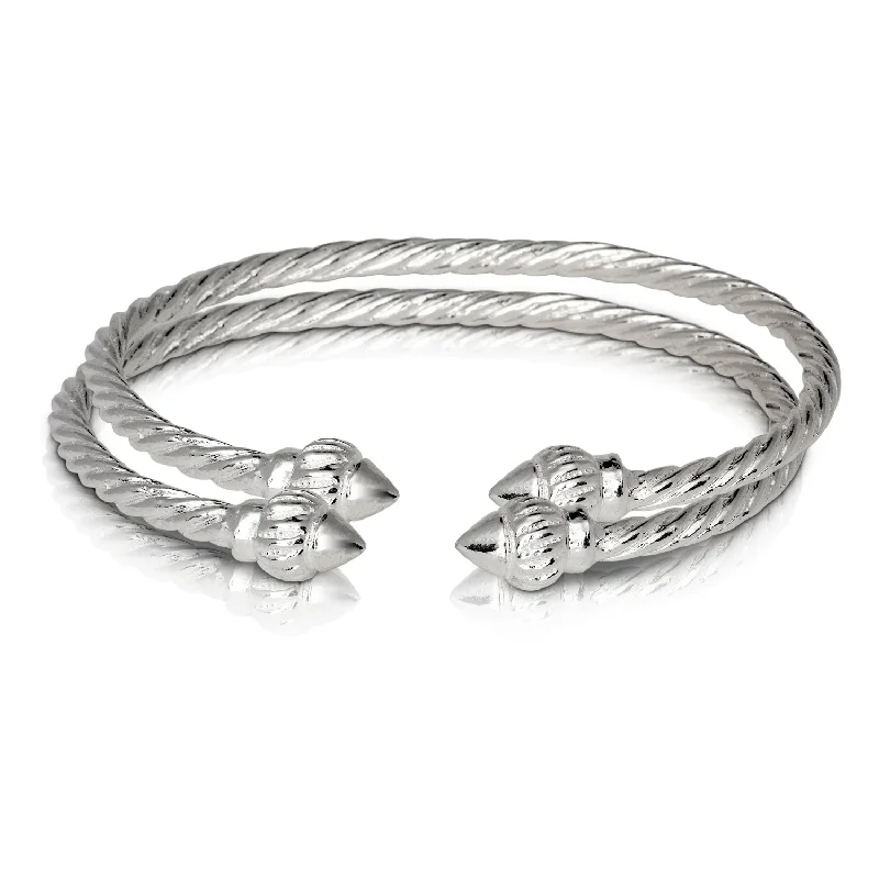 Large Statement Bangles-Better Jewelry, Ridged Arrow Taj Mahal Coiled Rope West Indian Bangles .925 Sterling Silver, 1 pair