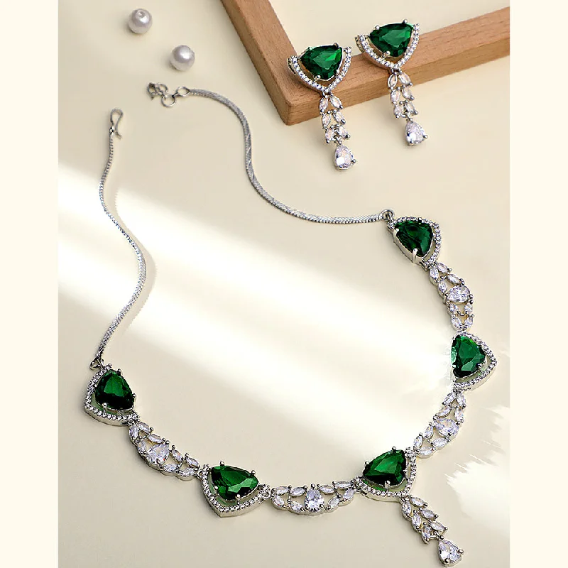 Dainty Birthstone Necklaces-Asmitta Silver Plated AD Necklace Set