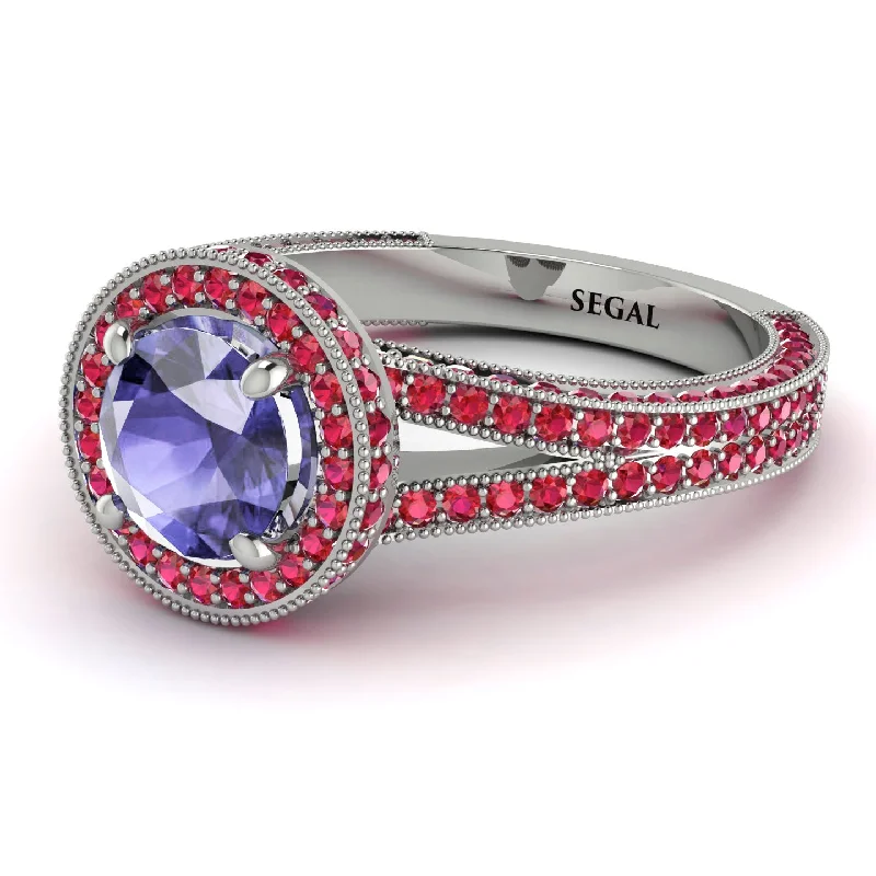 Elegant Engagement Rings-Milgrain Round Tanzanite Engagement Ring - Payton No. 212