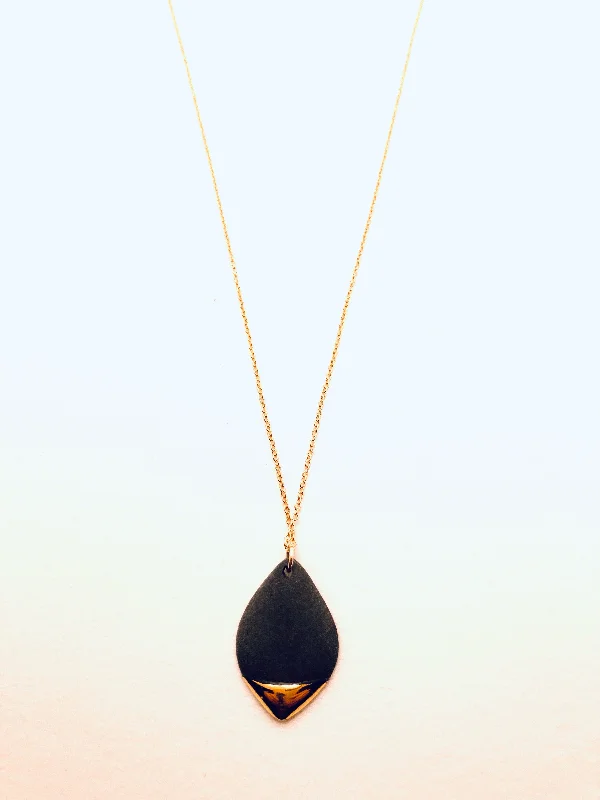 Unique Silver Necklaces-Marquise Necklace, Black