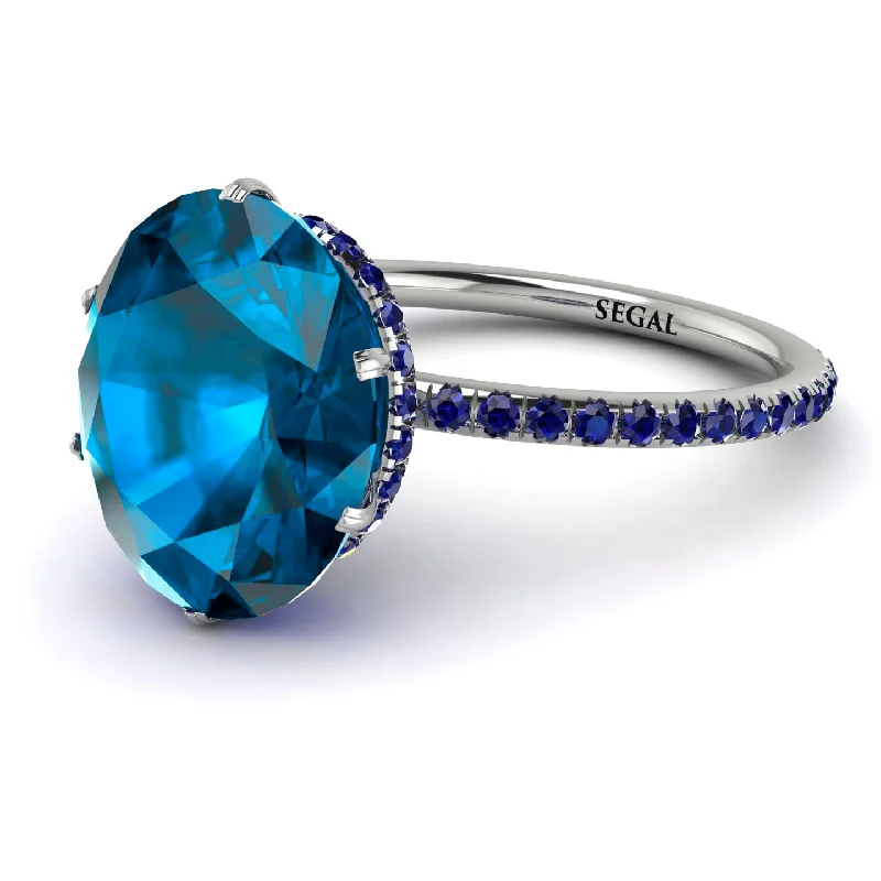 Adjustable Diamond Rings-Hidden Halo Oval Blue Topaz Engagement Ring - Gemma No. 515