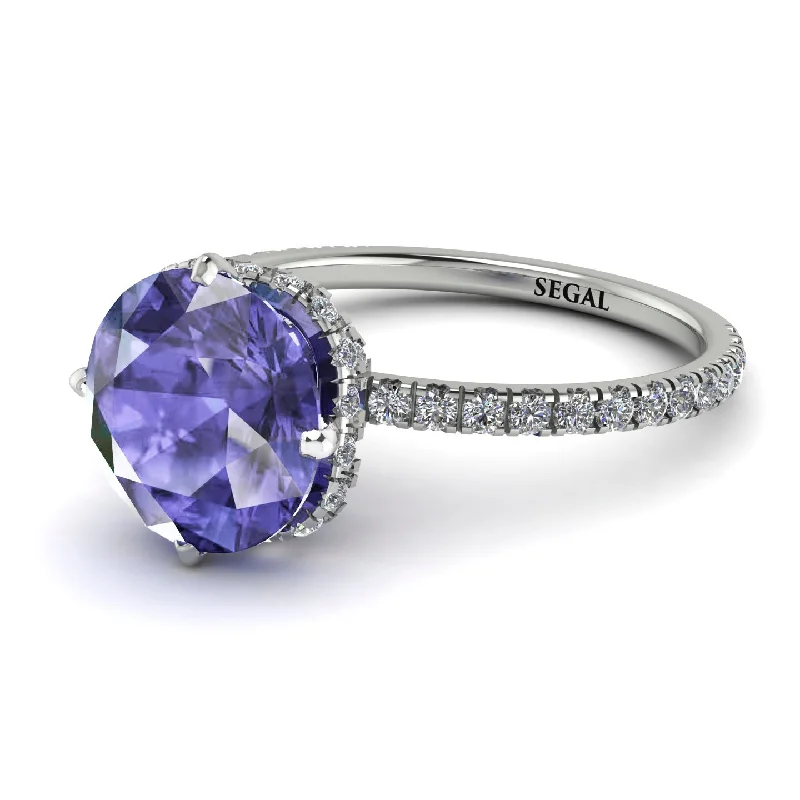 Fashionable Rings for Women-Double Hidden Halo Tanzanite Engagement Ring - Angelina No. 203