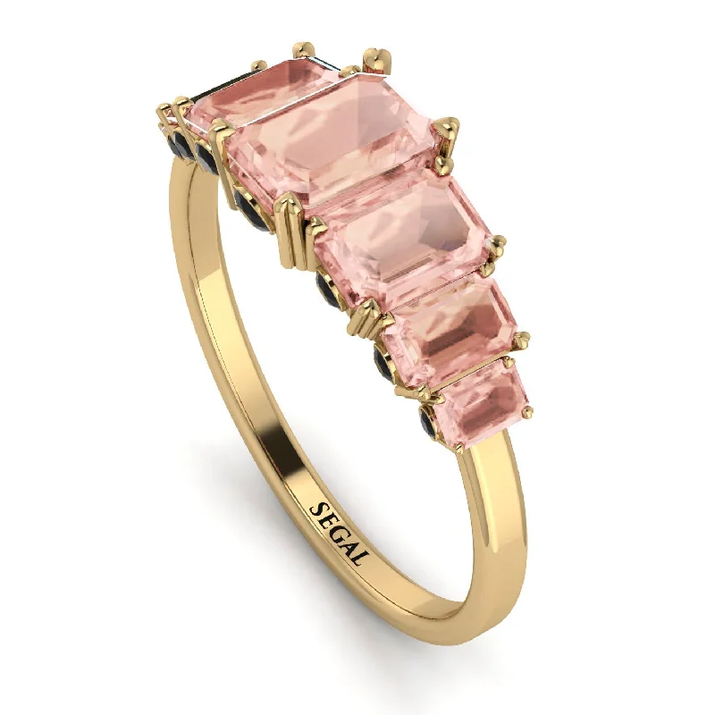 Fashion Rings for Men-Emerald Cut Morganite Ring With Hidden Black Diamonds - Brynlee No. 907