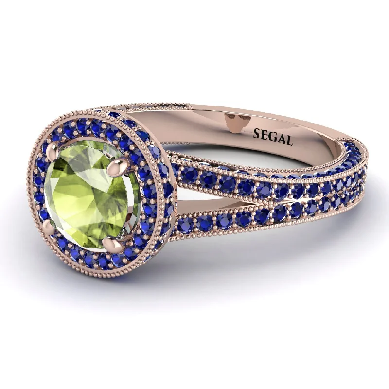 Classic Gemstone Rings-Milgrain Round Peridot Engagement Ring - Payton No. 714