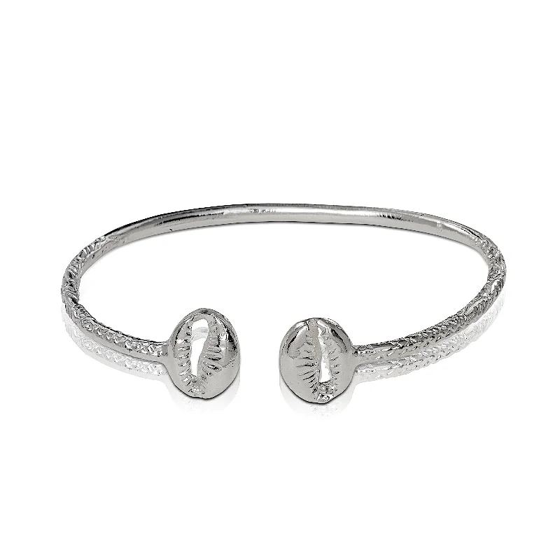 Luxury Gold Bangle Bracelets-Better Jewelry .925 Sterling Silver Cowrie Sea Shell Slim Bangle, 1 piece