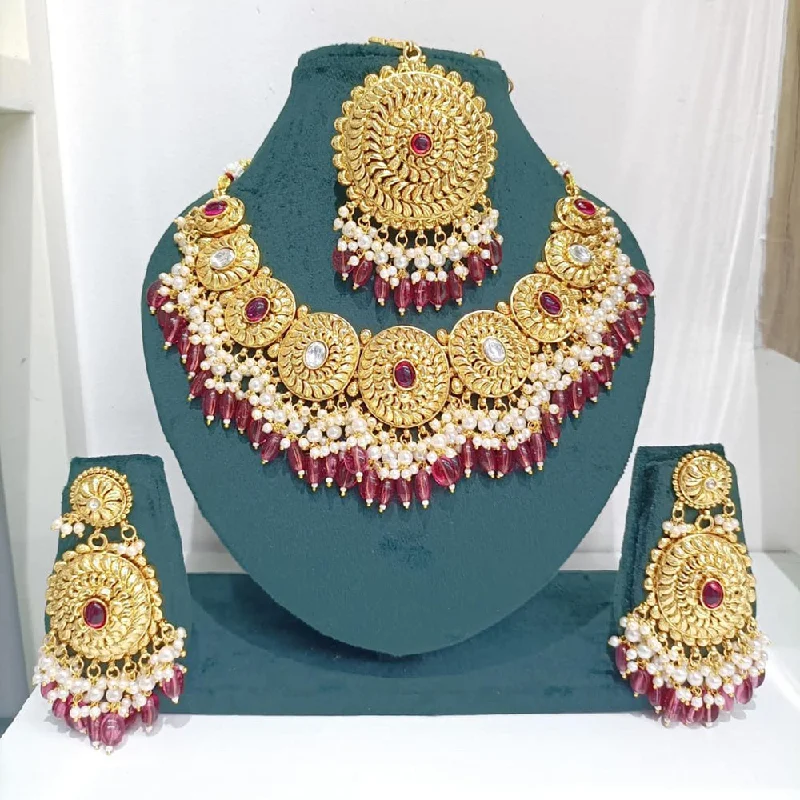 Beautiful Heart Pendant Necklaces-Kavita Art Gold Plated Kundan Stone And Pearls Necklace Set