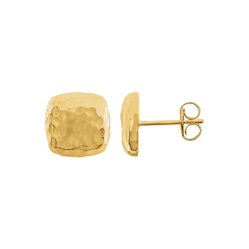 Luxurious Drop Earrings-10mm Hammered Square Post Earrings in 14k Yellow Gold