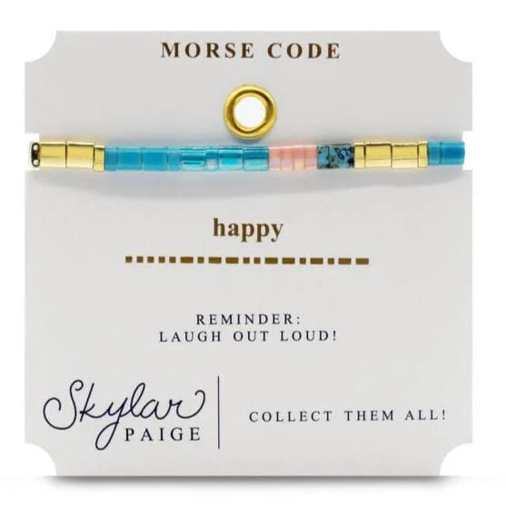 Custom Nameplate Bracelets-Happy - Morse Code Tila Beaded Bracelet