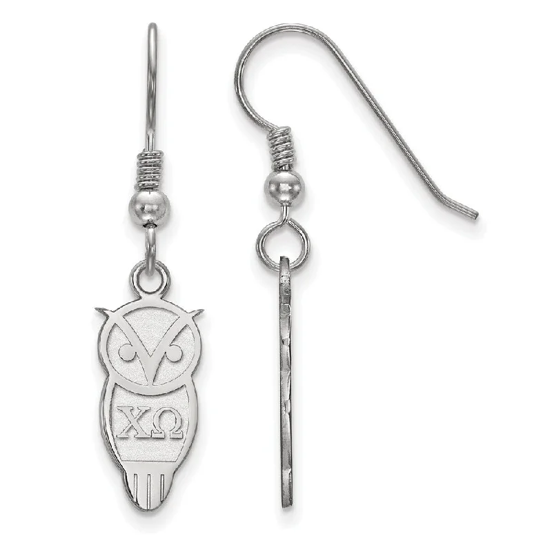 Statement Earrings for Weddings-Sterling Silver Chi Omega Small Dangle Earrings