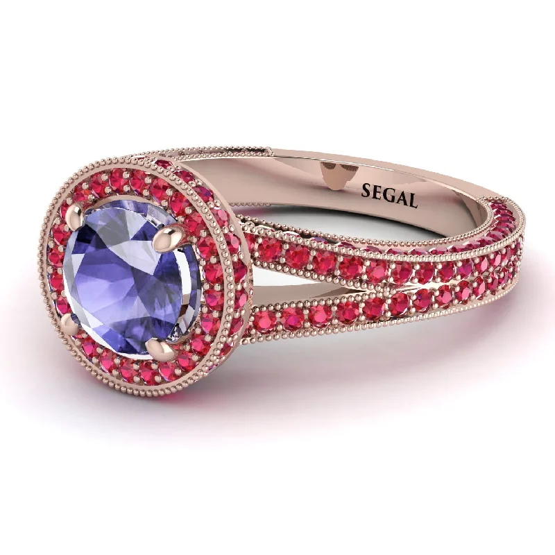 Bridal Diamond Rings-Milgrain Round Tanzanite Engagement Ring - Payton No. 211