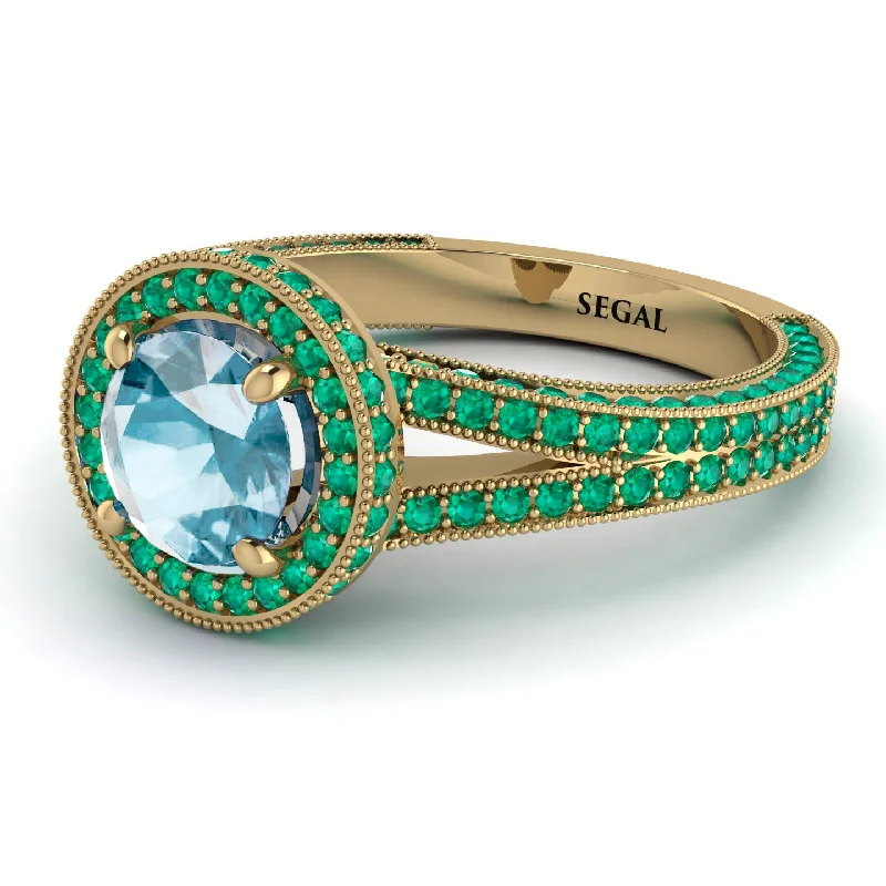 Fashionable Rings for Women-Milgrain Round Aquamarine Engagement Ring - Payton No. 404