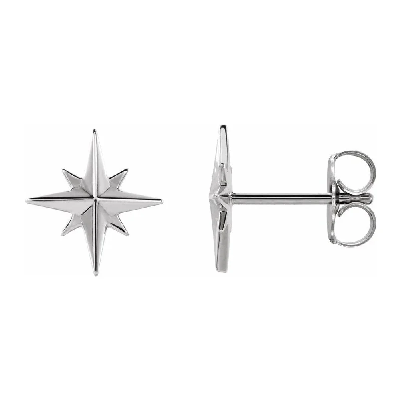 Artistic Hoop Earrings-Sterling Silver North Star Post Earrings, 9.5mm (3/8 Inch)