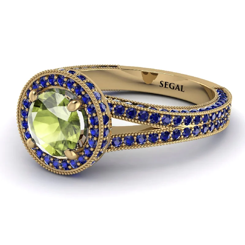 Handcrafted Wedding Bands-Milgrain Round Peridot Engagement Ring - Payton No. 713