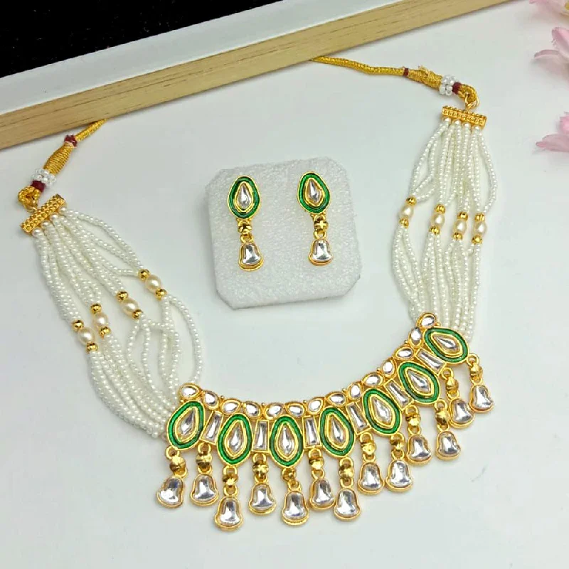 Unique Diamond Necklaces-SP Jewellery Gold Plated Kundan And Pearl Choker Necklace Set