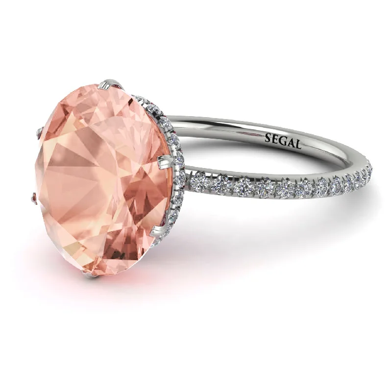 Gold Wedding Bands for Women-Hidden Halo Oval Morganite Engagement Ring - Gemma No. 903