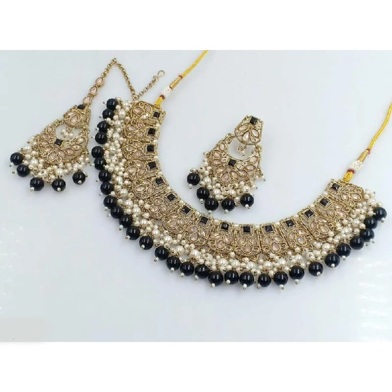 Silver Gemstone Necklaces-Akruti Collection Gold Plated Crystal Stone And Beads Necklace Set