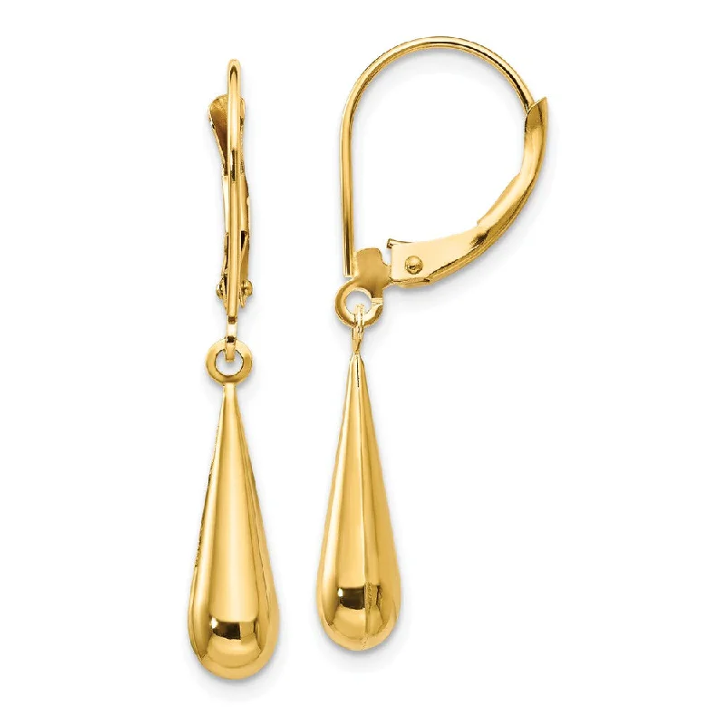 Personalized Earrings-3-D Teardrop Lever Back Dangle Earrings in 14k Yellow Gold