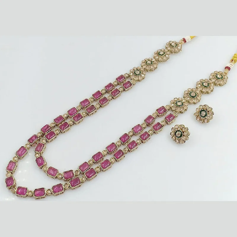 Personalized Necklace for Brides-Rani Sati Jewels Gold Plated Crystal Stone Long Necklace Set