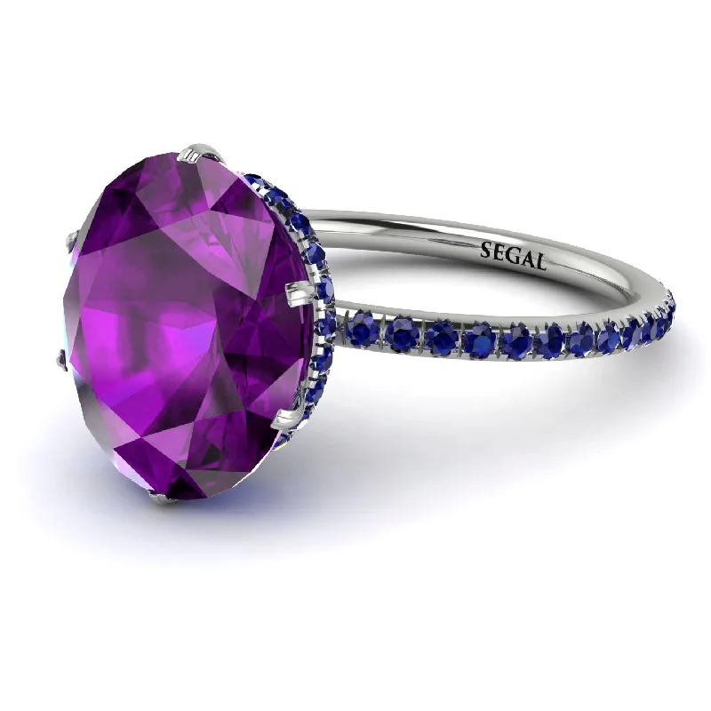 Sparkling Wedding Rings-Hidden Halo Oval Amethyst Engagement Ring - Gemma No. 315