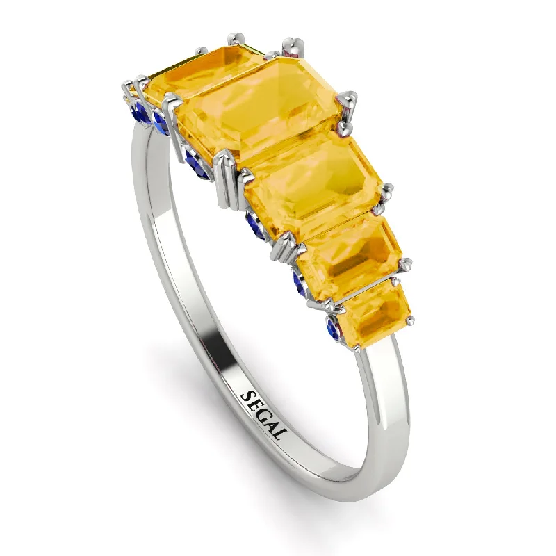 Gold Diamond Rings-Emerald Cut Сitrine Ring With Hidden Sapphires - Brynlee No. 615