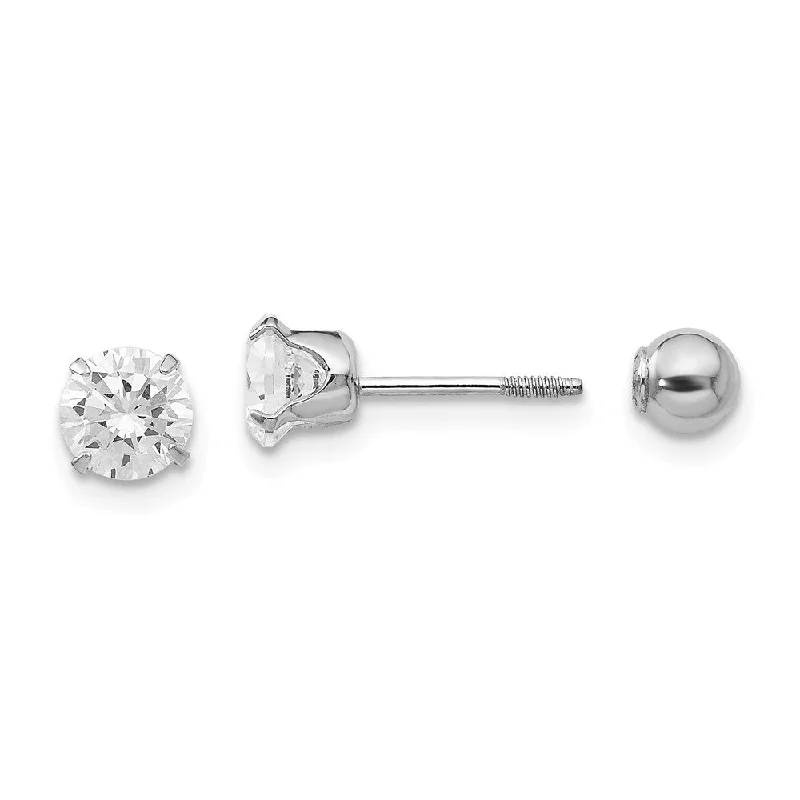 Vintage Silver Earrings-Reversible 5mm Cubic Zirconia and 4mm Ball Earrings in 14k White Gold