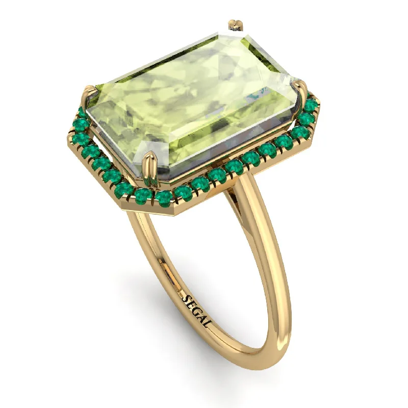 Affordable Wedding Rings-Halo Emerald Cut Peridot Engagement Ring - Izabella No. 704