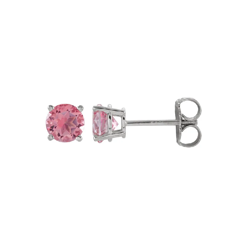 Trendy Pearl Earrings-4mm Round Pink Tourmaline Stud Earrings in 14k White Gold