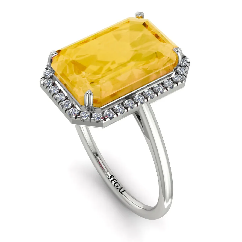 Beautiful Custom Rings-Halo Emerald Cut Citrine Engagement Ring - Izabella No. 603