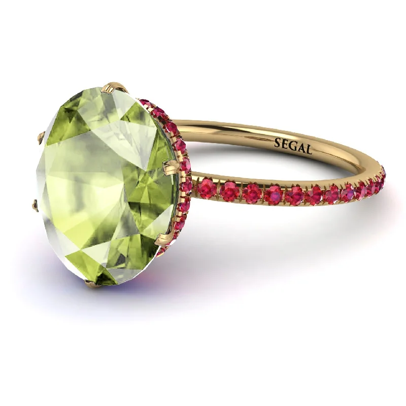 Matching Wedding Rings-Hidden Halo Oval Peridot Engagement Ring - Gemma No. 710