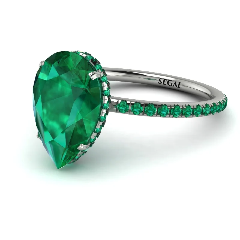 Sparkling Diamond Rings-Hidden Halo Elegant Pear Emerald Engagement Ring - Ariel No. 21