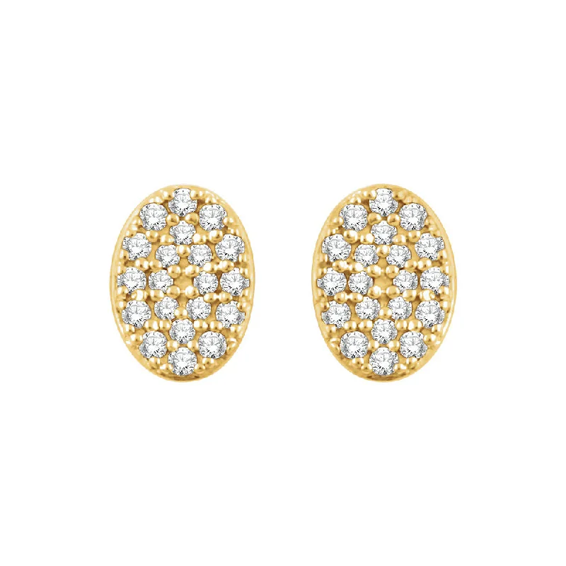 Handmade Earrings-7mm Oval Diamond Cluster Post Earrings in 14k Yellow Gold