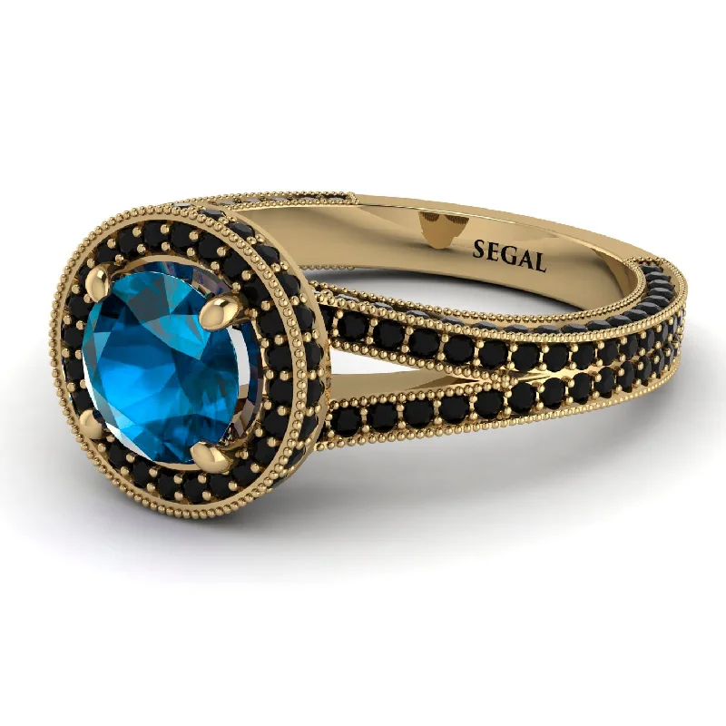 Bohemian Style Rings-Milgrain Round Blue Topaz Engagement Ring - Payton No. 507