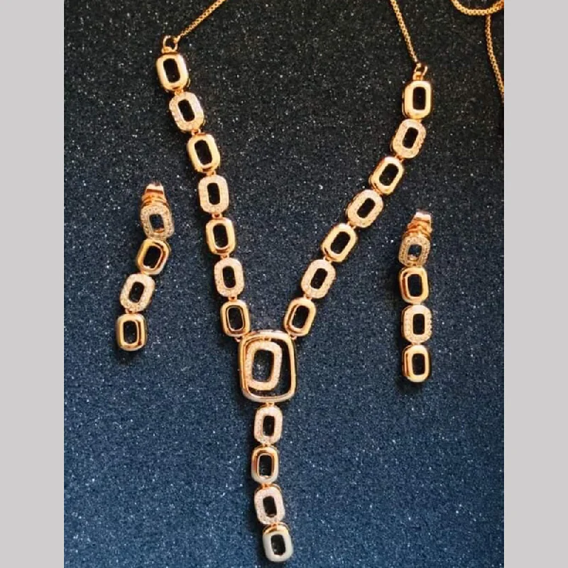 Beautiful Vintage Necklaces-Sanshray Rose Gold Plated AD Stone Necklace Set