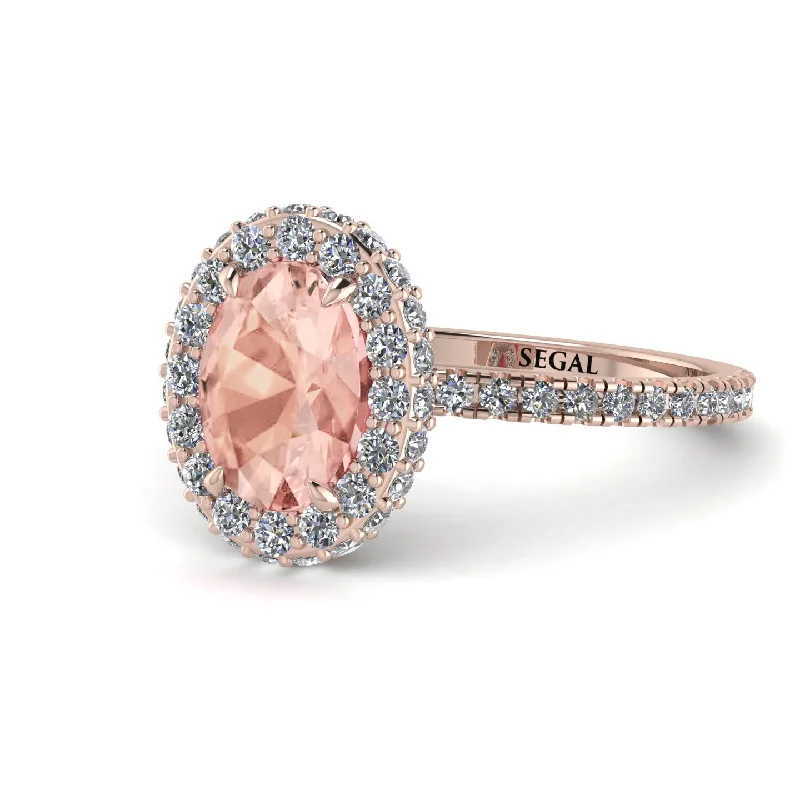 Bohemian Style Rings-Oval Morganite Halo Hidden Diamonds Ring - Amy No. 902