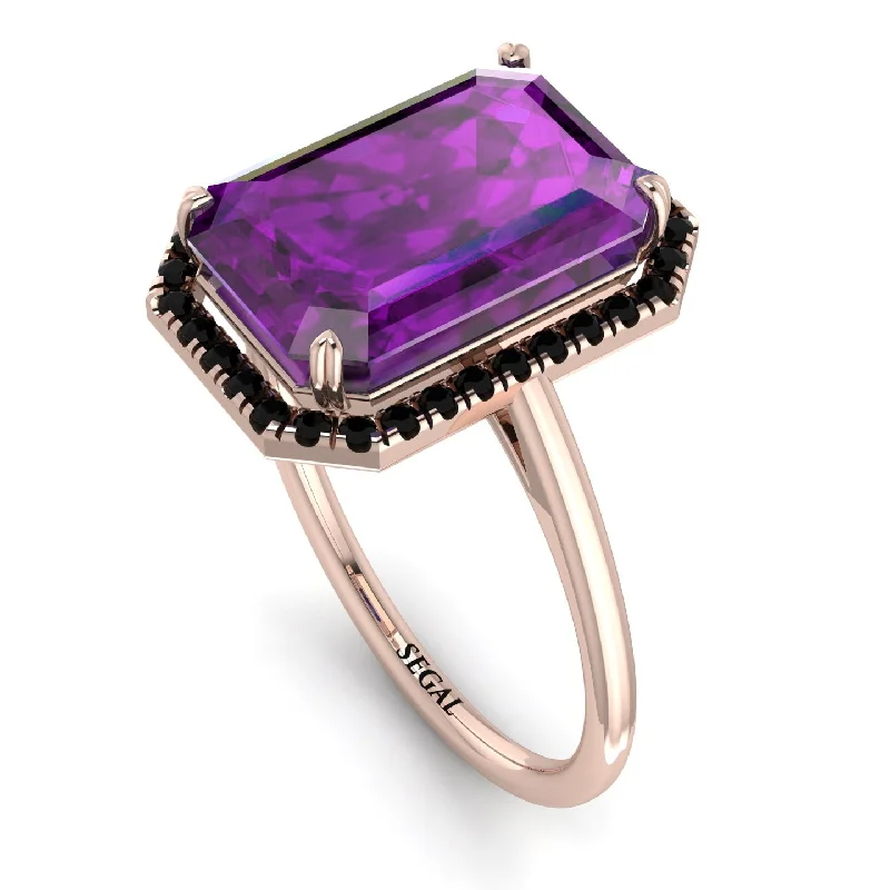 Minimalist Gold Rings-Halo Emerald Cut Amethyst Engagement Ring - Izabella No. 308