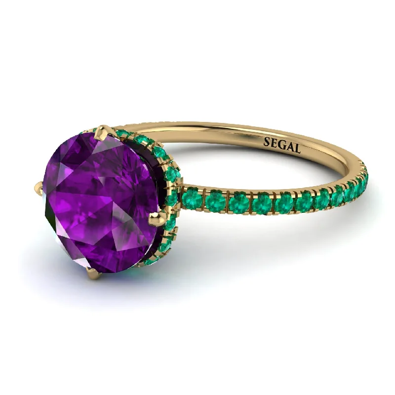 Minimalist Gold Rings-Double Hidden Halo Amethyst Engagement Ring - Angelina No. 304