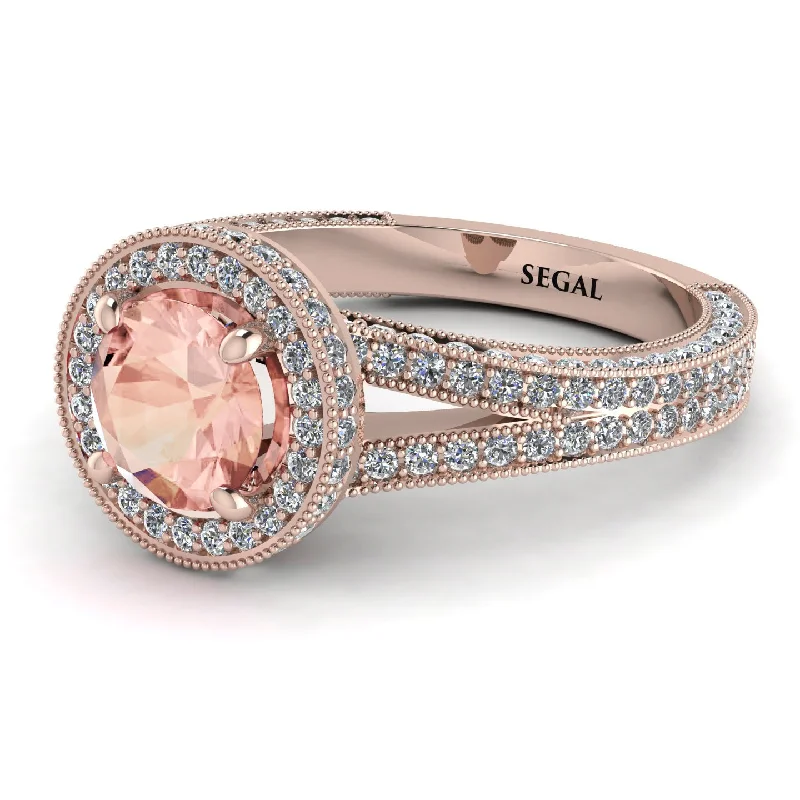 Fashionable Gold Rings-Milgrain Round Morganite Engagement Ring - Payton No. 902