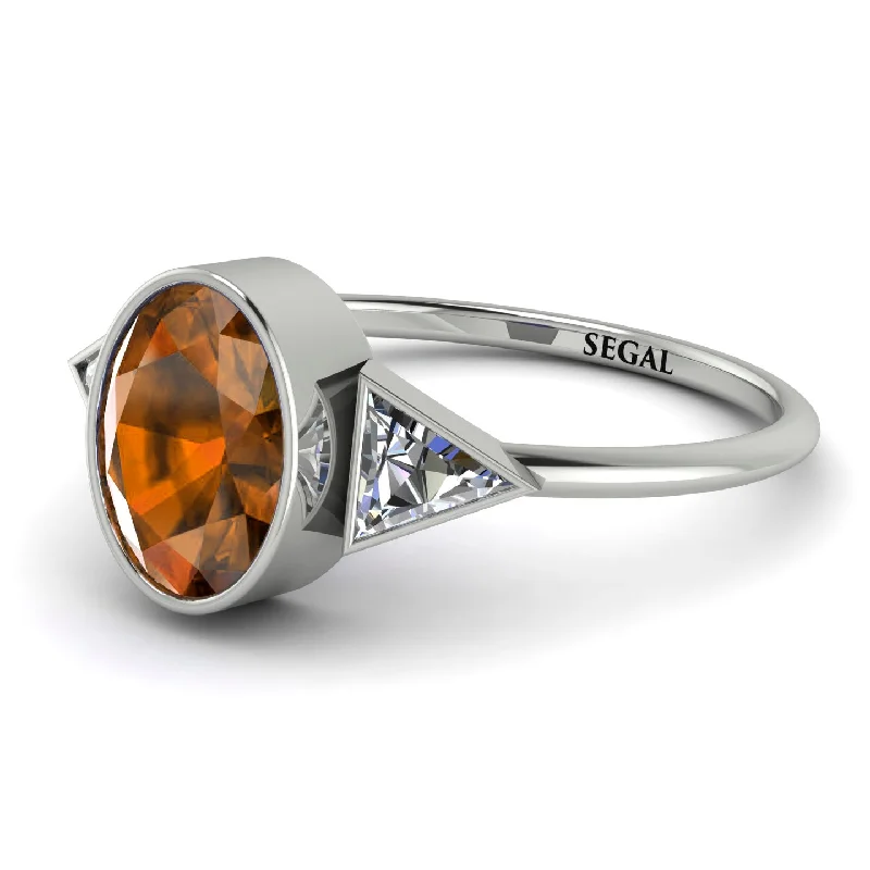 Personalized Gemstone Wedding Rings-Geometrical Bezel Brown Diamond Ring - Trinity No. 1103