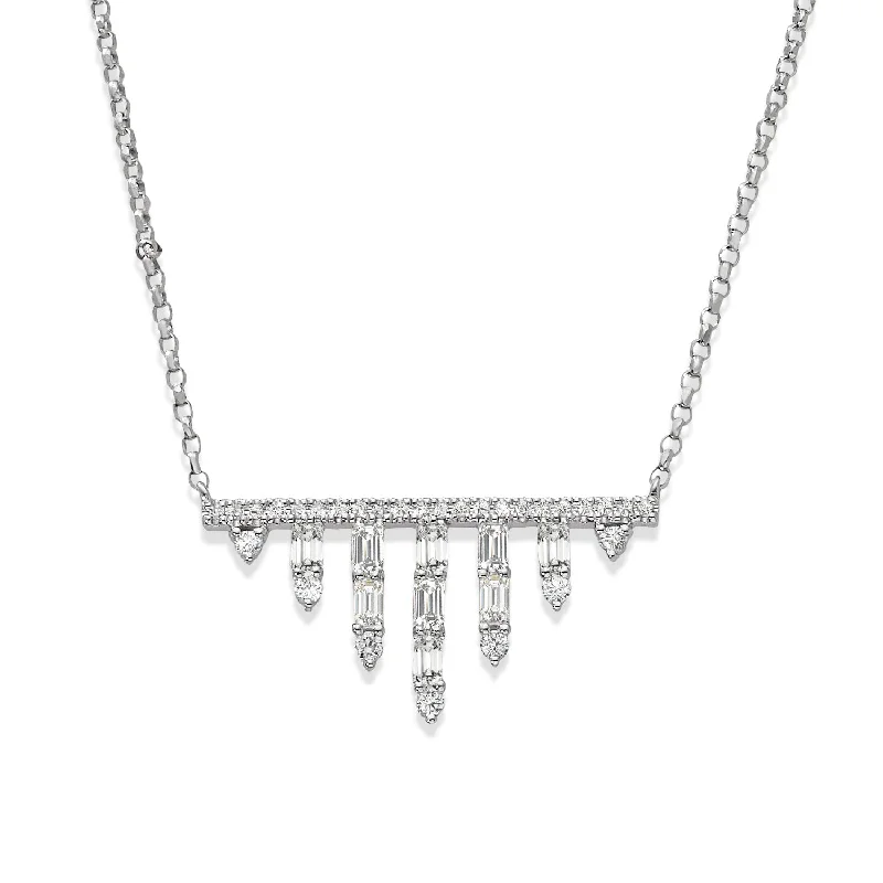 Modern Gemstone Necklaces-0.50 ctw Baguette & Round Diamond Bar Necklace Pendant