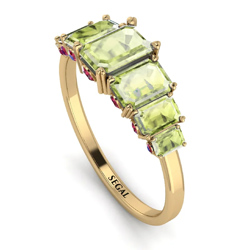 Birthstone Rings for Women-Emerald Cut Peridot Ring With Hidden Rybies - Brynlee No. 710