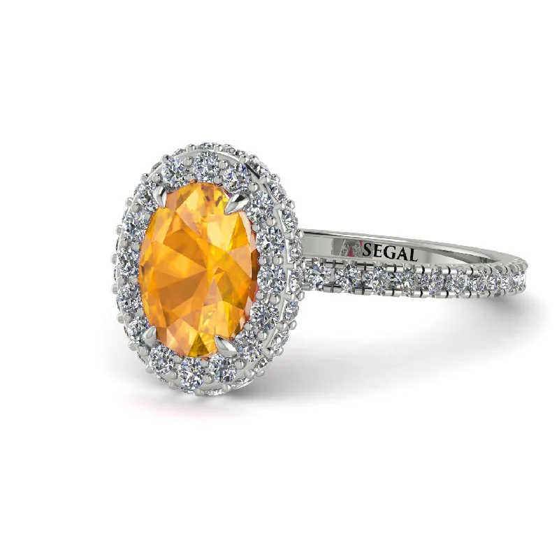 Unique Wedding Ring Bands-Oval Yellow Diamond Halo Hidden Diamonds Ring - Amy No. 1003