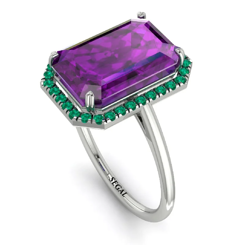 Wedding Bands for Women-Halo Emerald Cut Amethyst Engagement Ring - Izabella No. 306