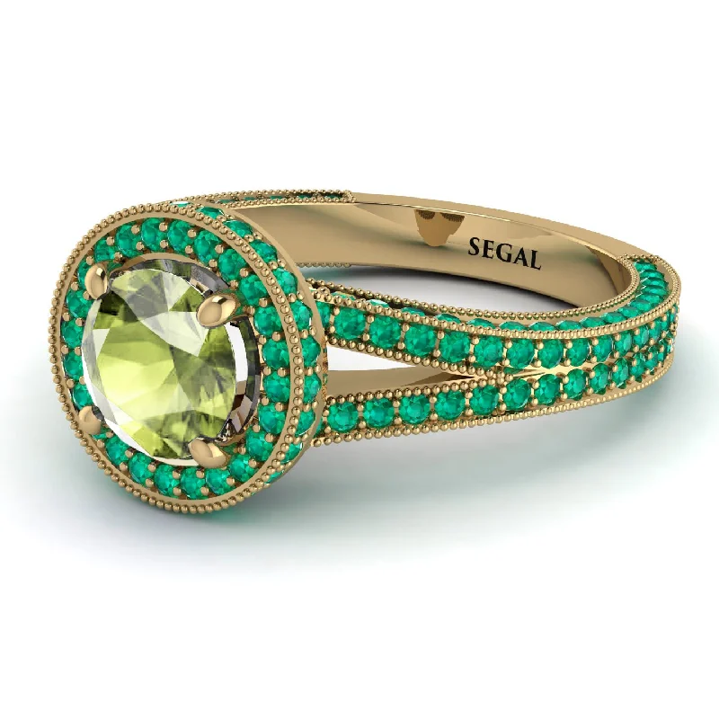 Adjustable Wedding Rings-Milgrain Round Peridot Engagement Ring - Payton No. 704