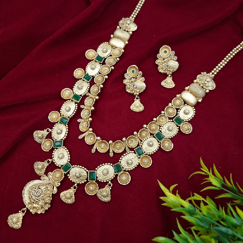 Fashionable Long Pendant Necklaces-JCM Gold Plated Crystal Stone Long Necklace Set