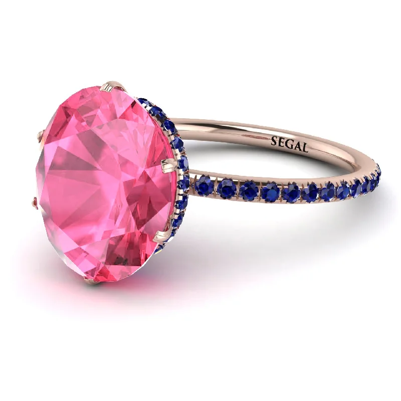 Engagement Rings with Colored Stones-Hidden Halo Oval Pink Moissanite Engagement Ring - Gemma No. 814