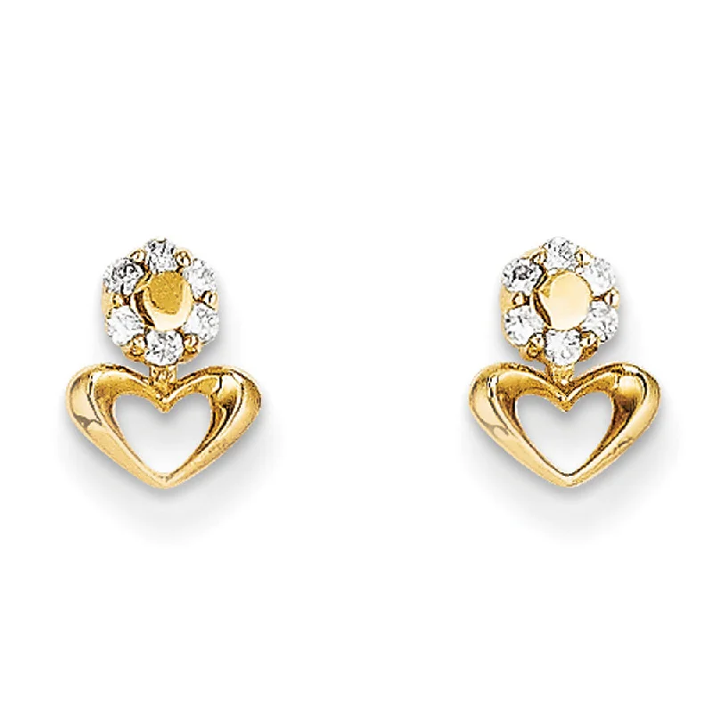 Luxury Stud Earrings-Kids Small Cubic Zirconia Halo Heart Post Earrings in 14k Yellow Gold