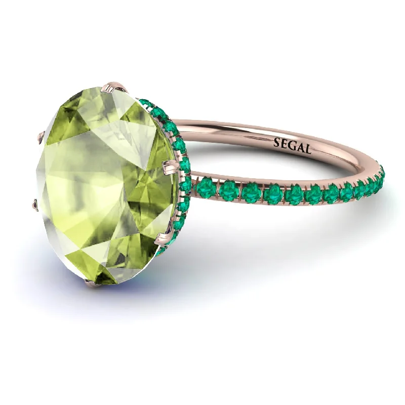 Bridal Engagement Ring Sets-Hidden Halo Oval Peridot Engagement Ring - Gemma No. 705