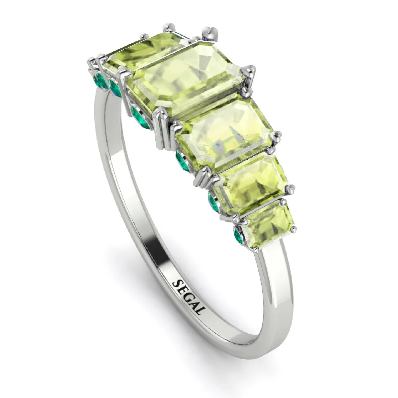 Vintage Wedding Rings-Emerald Cut Peridot Ring With Hidden Emeralds - Brynlee No. 706