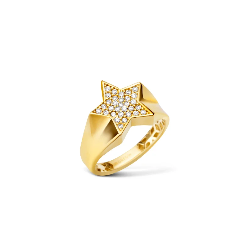 Customizable Engagement Bands-Signet Star Ring - 14 karat gold ring for women